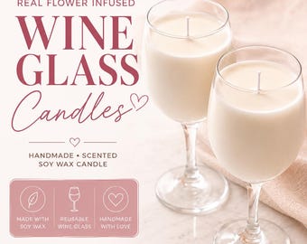 Real Flower Infused Wine Glass Candle | Handmade Soy Wax Candle | Luxury Floral Candle | Reusable Wine Glass Decor | Soft Life Gift for Her