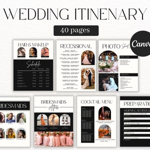 Modelo de itinerário de casamento, download digital de planejador de casamento de 40 páginas, Canva, modelo editável para impressão, programação de eventos de cronograma de casamento
