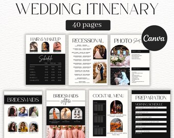 Wedding Itinerary Template, 40 Pages Wedding Planner Digital Download, Canva, Printable Editable Template, Wedding Timeline Event Schedule