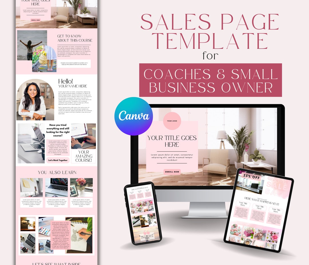 View of Online Course Sales Page, Coaching Template for Course Creators, Canva ...