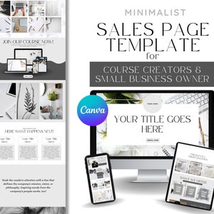 Canva verkooppaginasjabloon, Canva websitesjabloon, minimalistische websitesjabloon, bestemmingspaginasjabloon, cursusmaker Canva, Canva-sjabloon