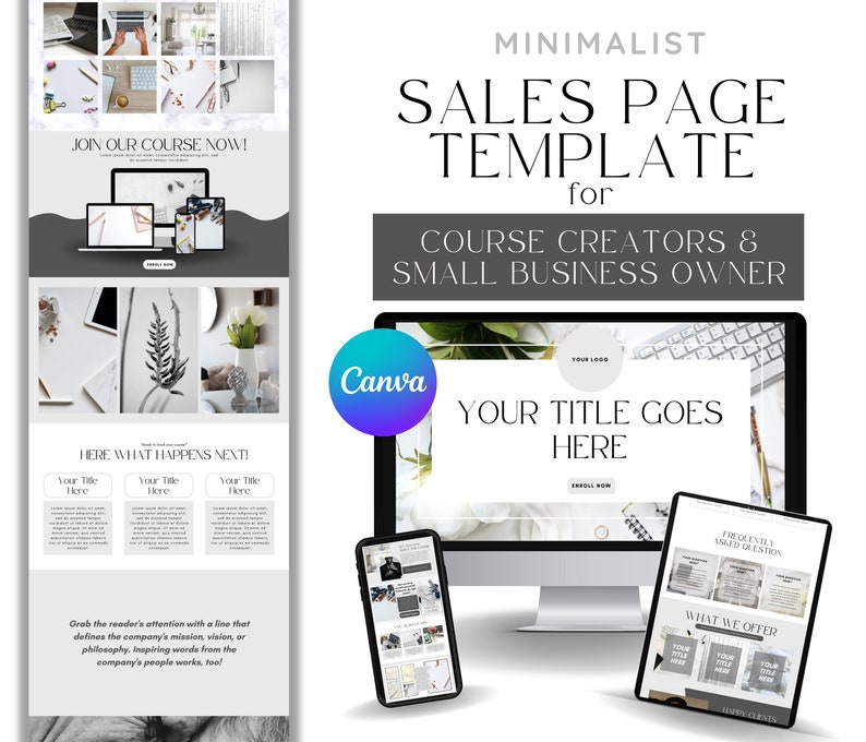 Canva Sales Page Template, Canva Website Template, Minimalist Website template, Landing Page Template, Course Creator Canva, Canva Template image 1