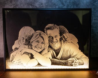 Personalized LED lamp with photo in A4 format – 3D engraving – Individual photo lamp – Gift for wedding, birthday, Christmas