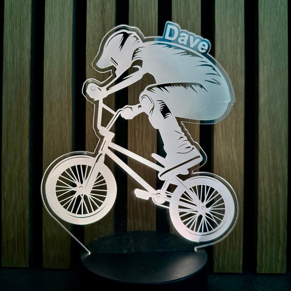 personalisiertes BMX Nachtlicht fürs Kinderzimmer / Tischlampe LED Acryl