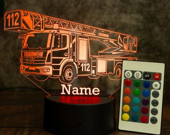LED-Lampe als Geschenk „Feuerwehr“ mit Name – Das Nachtlicht für mutige Nachwuchsretter