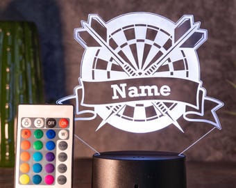 Dart Geschenk, Personalisierte Dart Lampe mit Name, LED Nachtlicht mit Fernbedienung, Geschenk für Dartspieler, Dart Deko, Hobbyraum Lampe