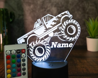 personalisierte Lampe Monster Truck, Nachtlicht fürs Kinderzimmer / Tischlampe LED Acryl Geschenk Geburtstag