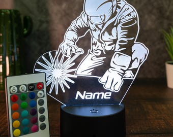 personalisierbare LED Tischlampe aus Acryl - Schweißer, schweißen, Schweißgerät