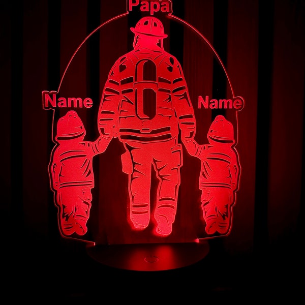 personalisiertes Feuerwehr Nachtlicht fürs Kinderzimmer / Tischlampe LED Acryl