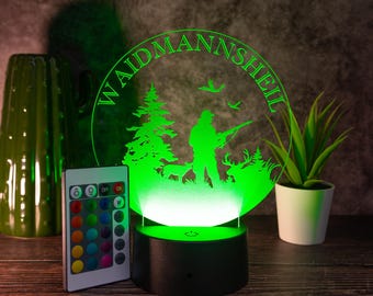 Personalisierbare LED-Tischlampe aus Acryl Waidmannsheil Jäger – Perfektes Geschenk für Jäger
