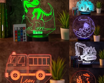 Nachtlicht für Kinder personalisierbar, verschiedene Motive, Dino, Feuerwehr, Alien und Bigfoot, Bagger und Traktor
