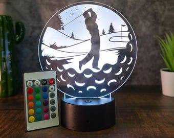 Personalisierbare LED Tischlampe aus Acryl mit Golf-Motiv – Das perfekte Geschenk für Golfer!