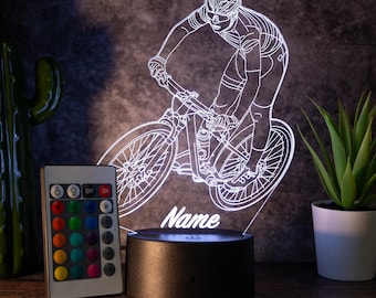 Personalisierbare LED-Lampe "Mountainbiker" – das perfekte Geschenk für Sportfans!