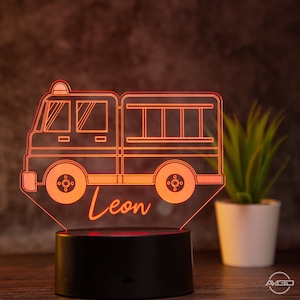 personalized night light fire engine for the children&#39;s room / table lamp LED acrylic