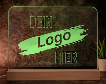 Votre logo ou design transformé en lampe de table LED XL de 30 cm en acrylique avec base en bois, veilleuse, idée cadeau, personnalisable