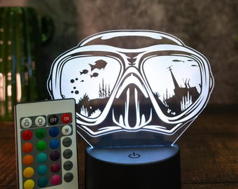 Personalisierte Lampe, personalisiertes Geschenk Taucher, tauchen, Nachtlicht, Diver, Taucherbrille, Meer
