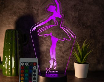 personalisierte Lampe Ballerina, Ballett Nachtlicht fürs Kinderzimmer / Tischlampe LED Acryl