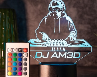 Geschenk für DJ personalisiert, DJ LED Lampe mit Name, Nachtlicht für Musikliebhaber, Home Studio und Zimmer Deko