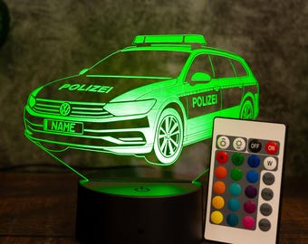 LED-Lampe „Polizeiauto“ mit Wunschkennzeichen – 3D-Licht für kleine Blaulichtfans
