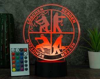 Feuerwehr LED Lampe – Geschenk für Feuerwehrmann, Rettungsdienst Geschenk, Feuerwehr Nachtlicht, Feuerwehr Geschenk