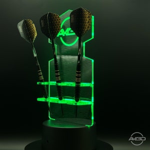 personalized dart stand made of acrylic with individual engraving for 3 arrows, arrow stand, customizable with logo/text