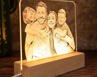 Personalized LED lamp with photo – 3D night light with engraving – gift with picture – custom photo lamp