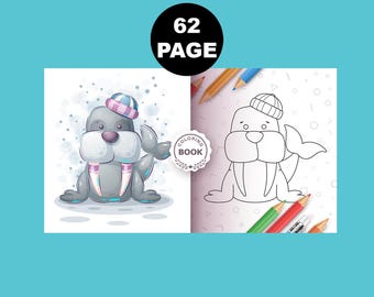 Libro para colorear infantil / Actividad artística divertida de 62 páginas (Descarga digital)