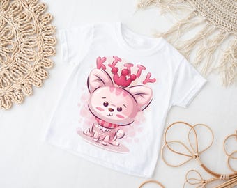 Pink Kitty Toddler T-Shirt - Cute Crown Cat Design Tee - Adorable Cartoon Kitten Shirt - Perfect Gift for Little Girls
