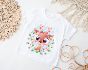 Cute Baby Deer Toddler T-Shirt | Kawaii Forest Animal Shirt for Kids | Soft Cartoon Fawn Tee | Woodland Style Toddler Gift