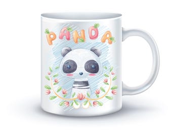 Pandamok zachte pastelkleurige schattige pandakop met bloemen | Esthetisch cadeau voor tieners, dierenliefhebbers en gezellige momenten