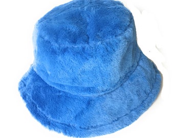 Stylish New Soft Fleecy hand made Faux Fur Bucket hat Royal Blue