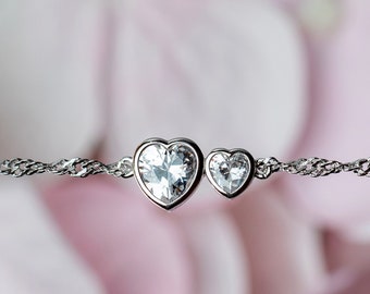 Mother of the Bride Bracelet Sterling Silver: Double Heart Keepsake Bracelet