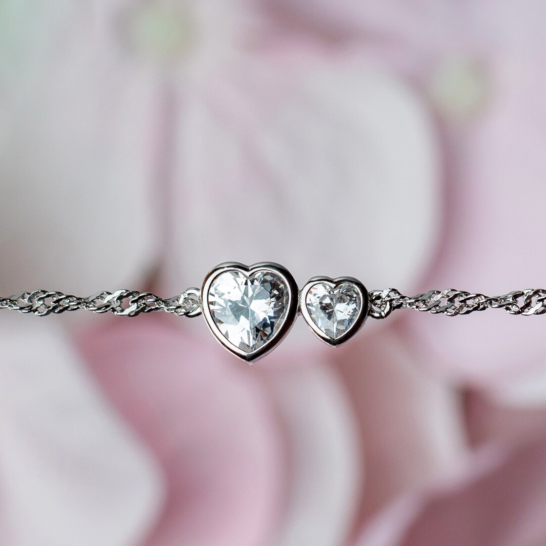 Father and Daughter Bracelet Sterling Silver Father and Daughter Heart Bracelet, Love Dad