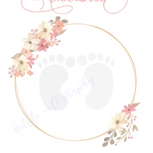Aanpasbare babyvoetafdruk | Newborn Baby Statistieken | Voetafdruk van de baby | | van de voetafdruk van het ziekenhuis Krans Bloemen | Aangepaste kwekerij art | Afdrukbare |