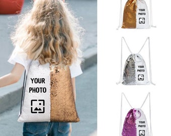 custom sequin backpack / hipster bag with personal photo, image or text