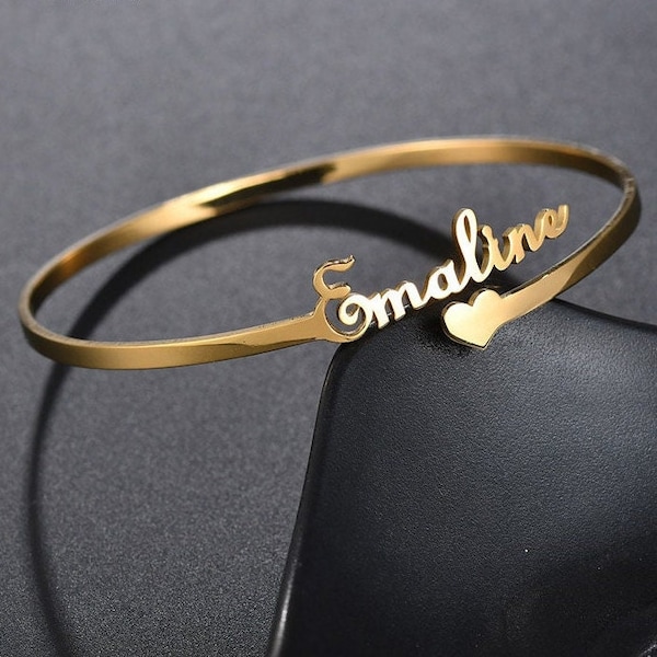 Customized Name Bracelet / Personalized Custom Bangle Stainless Steel Jewelry / Handmade Charm