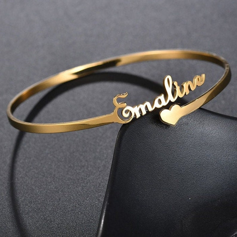Customized Name Bracelet / Personalized Custom Bangle Stainless Steel Jewelry / Handmade Charm image 1