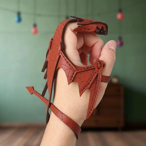 Brown leather dragon bracelet, dragon wristlet, fantasy dragon cuff bracelet, violet adjustable leather dragon bracelet, gift for him