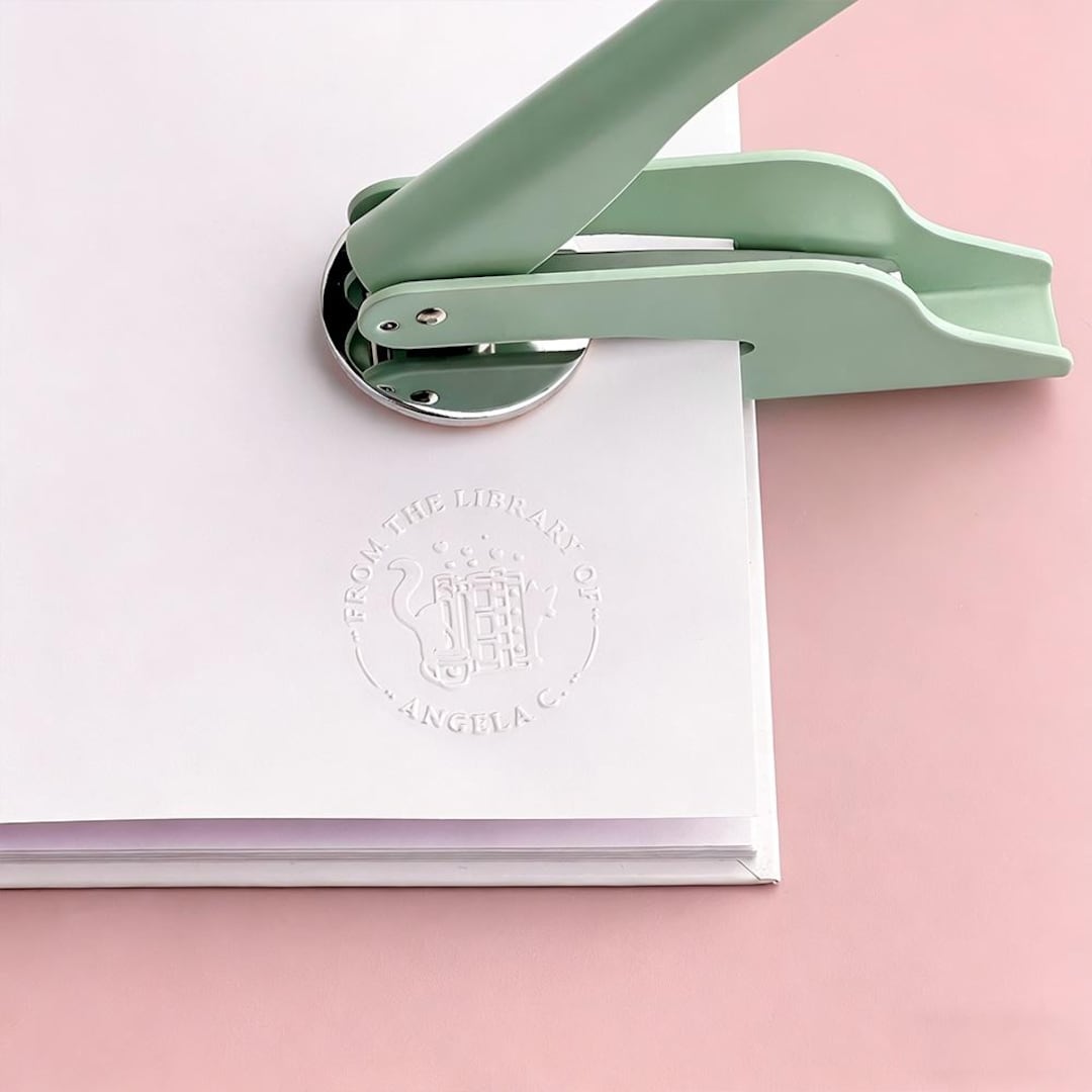 Green Embosser Set, Custom Library Stamp for Readers, Initials Embosser ...