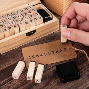 Letters Numbers Wooden Rubber Stamp For Card Making, Rubber Stamps with Ink Pad, Letter Stamp, Alphabet Stamp Set, Diary Stamp, Wood Stamp