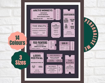 Póster de entradas de concierto personalizado // Impresión de talón de entrada de concierto personalizado // Arte mural de galería A2 A3 A4