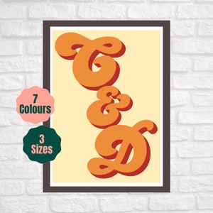 Personalised Initial Print // Retro Font Initals Poster // A2 A3 A4 Wedding Engagement Anniversary Housewarming Gift