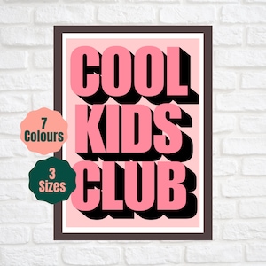 Póster Cool Kids Club // Decoración del dormitorio para niños // Impresión de la habitación para niños A2 A3 A4
