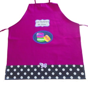 personalized women's kitchen apron with first name, gourmet macarons pattern, cotton canvas