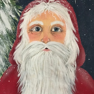 Hand painted Santa Claus Painting, Christmas Canvas Wall Hanging, Holiday Door Hanger, Old Fashioned Santa, Saint Nick Portrait Sign, Unique