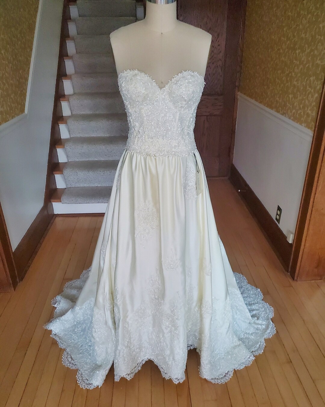Vintage Style Lace Wedding Dress, Antique Beaded Paisley, Restored Gown