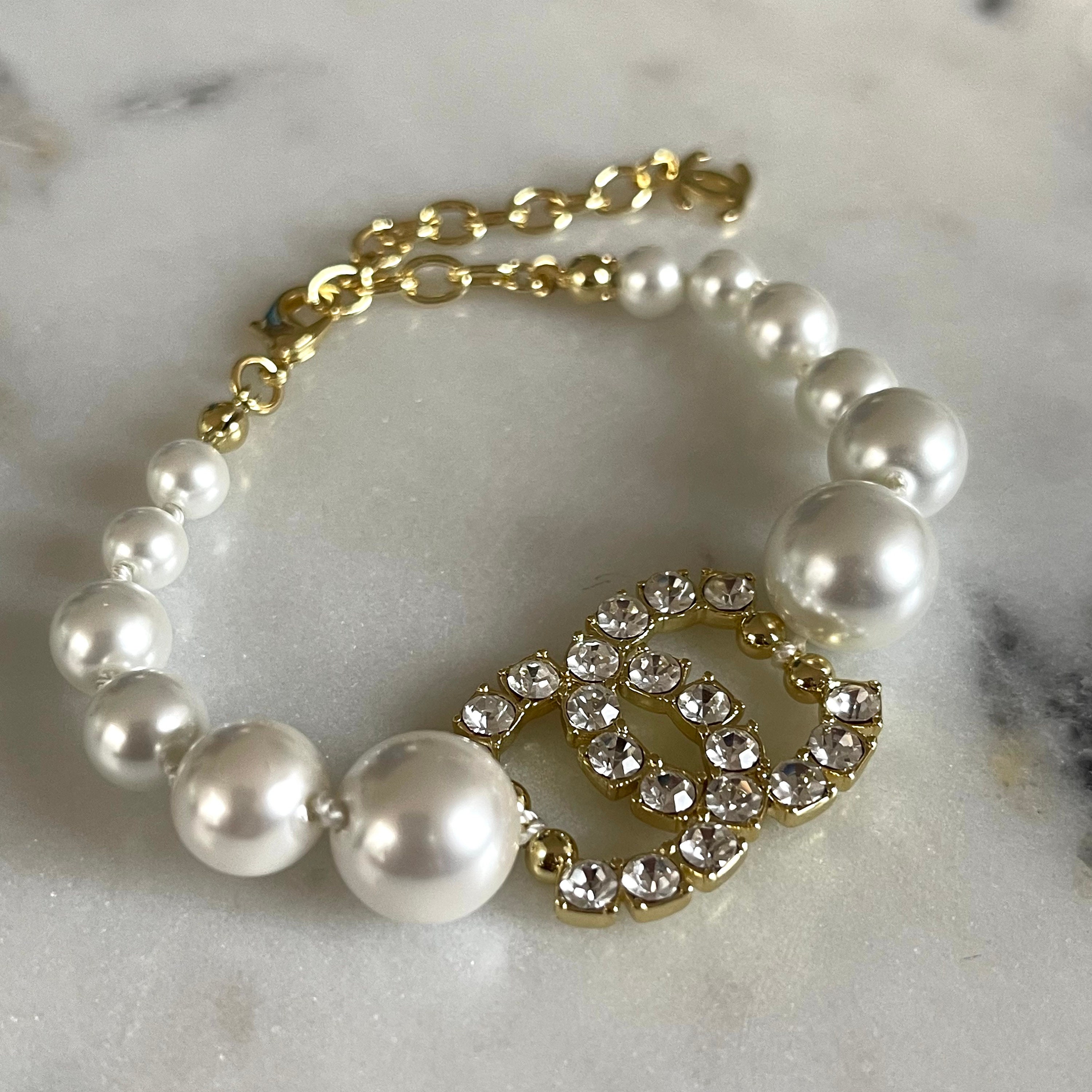 Chanel Faux Pearl Cc Golden Adjustable Belt Necklace