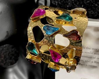 Vintage Chanel heart stones bangle