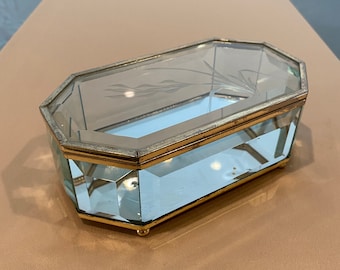 Vintage Glass copper jewellery box decor