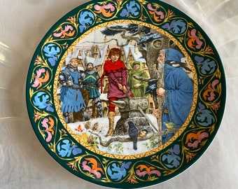 Placas de osso fino vintage WEDGWOOD "Arthur desenha a espada"